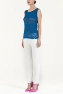 Sax Hole woven  sleeveless tricot  blouse  28649