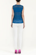 Sax Hole woven  sleeveless tricot  blouse  28649