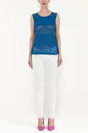 Sax Hole woven  sleeveless tricot  blouse  28649