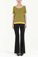 Yellow Wide collar  short sleeved tricot  blouse 28660