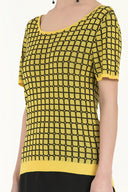 Yellow Wide collar  short sleeved tricot  blouse 28660