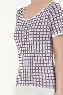 Ecru Wide collar  short sleeved tricot  blouse 28660