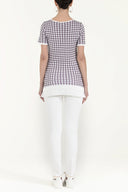 Ecru Wide collar  short sleeved tricot  blouse 28660