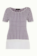 Ecru Wide collar  short sleeved tricot  blouse 28660