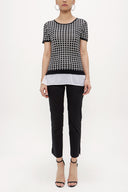 Black White Wide collar  short sleeved tricot  blouse 28660