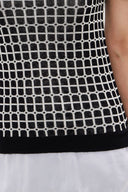 Black White Wide collar  short sleeved tricot  blouse 28660