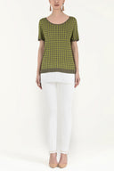 Khaki Wide collar  short sleeved tricot  blouse 28660