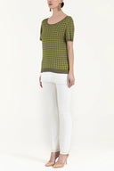 Khaki Wide collar  short sleeved tricot  blouse 28660