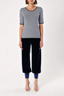 Black PATTERNED KNITWEAR BLOUSE WITH SHORT SLEEVE 28666