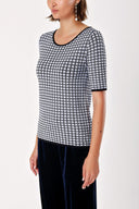 Black PATTERNED KNITWEAR BLOUSE WITH SHORT SLEEVE 28666