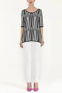 Black White Wide collar  short sleeved tricot  blouse 28677