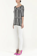 Black White Wide collar  short sleeved tricot  blouse 28677