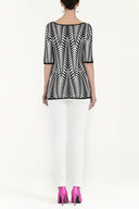 Black White Wide collar  short sleeved tricot  blouse 28677