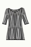 Black White Wide collar  short sleeved tricot  blouse 28677