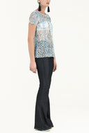 Blue Patterned lace blouse 19158