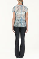 Blue Patterned lace blouse 19158