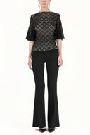 Black Ruffled-sleeve lace blouse 19159