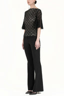 Black Ruffled-sleeve lace blouse 19159