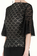 Black Ruffled-sleeve lace blouse 19159