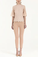 Pink Ruffled-sleeve lace blouse 19159