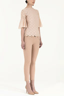 Pink Ruffled-sleeve lace blouse 19159