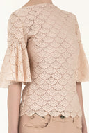 Pink Ruffled-sleeve lace blouse 19159
