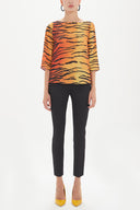 Red Patterned boatneck blouse 19181