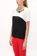 Ecru Black Gem embroidered neck blouse  19188