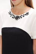 Ecru Black Gem embroidered neck blouse  19188