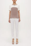 Ecru Mink Gem embroidered neck blouse  19188