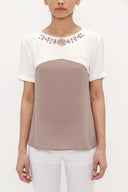 Ecru Mink Gem embroidered neck blouse  19188