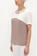 Ecru Mink Gem embroidered neck blouse  19188