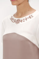 Ecru Mink Gem embroidered neck blouse  19188