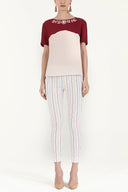 Burgundy Rose Gem embroidered neck blouse  19188