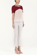 Burgundy Rose Gem embroidered neck blouse  19188