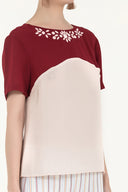 Burgundy Rose Gem embroidered neck blouse  19188