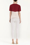 Burgundy Rose Gem embroidered neck blouse  19188