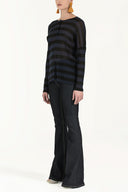 Black Button collar wide cut woven  blouse  19269