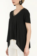 Black Wide cut combed cotton blouse  19275