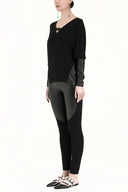 Black Leather woven  blouse  19289