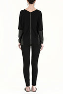 Black Leather woven  blouse  19289