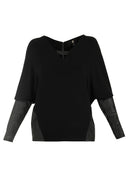 Black Leather woven  blouse  19289