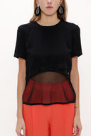 Black Mesh fabric mixed blouse 19291