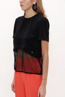 Black Mesh fabric mixed blouse 19291