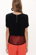 Black Mesh fabric mixed blouse 19291