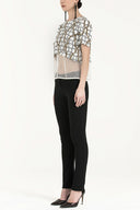 Rings And Chain Mesh fabric mixed blouse 19291