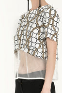Rings And Chain Mesh fabric mixed blouse 19291