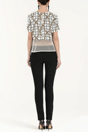 Rings And Chain Mesh fabric mixed blouse 19291