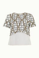 Rings And Chain Mesh fabric mixed blouse 19291