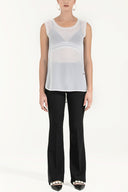 White Knit banded wide cut blouse  19312